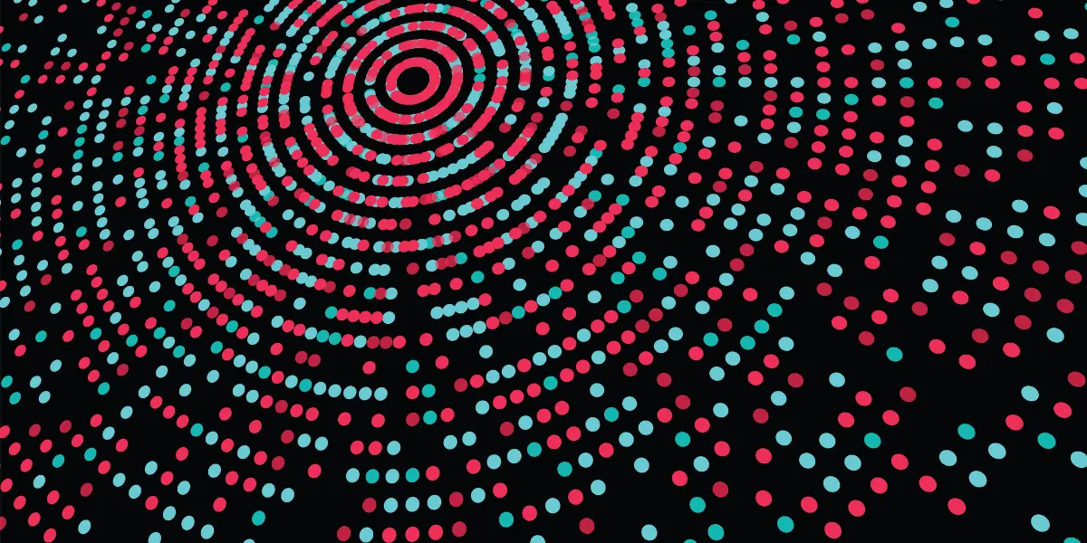 a circle pattern featuring lines of red and blue on a black background